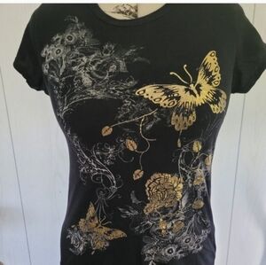Black and Gold Floral Butterfly Tee